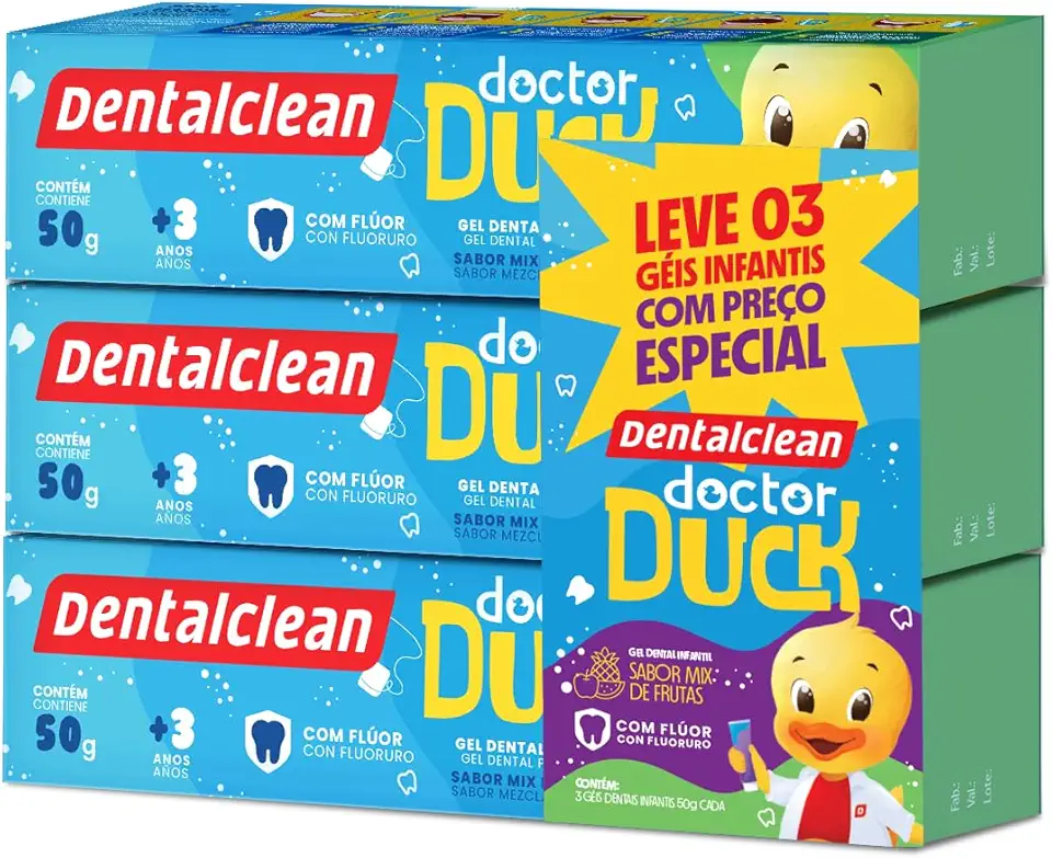 Dentalclean Gel com Flúor 50g Pack com 3 unidades, Dr Duck