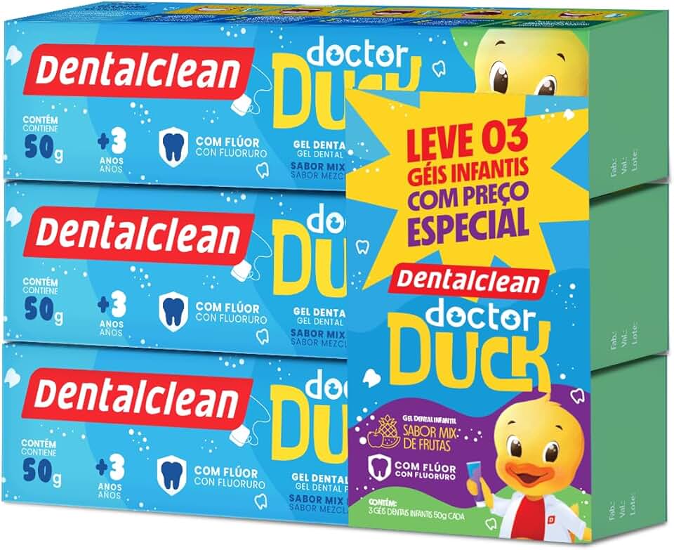 Dentalclean Gel com Flúor 50g Pack com 3 unidades, Dr Duck