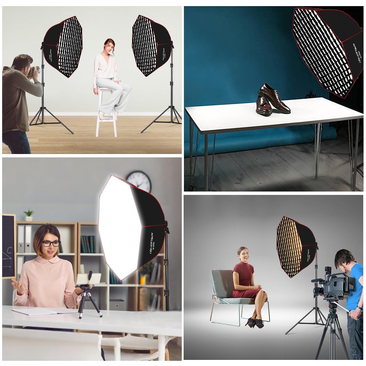 110W Softbox-Beleuchtungsset, 95 cm großes achteckiges Parabol Softbox mit Wabengitter/Fernbedienung/Lichtständer, für Fotografie, Studio-Aufnahmen, Porträtsfotografie, Live-Übertragung