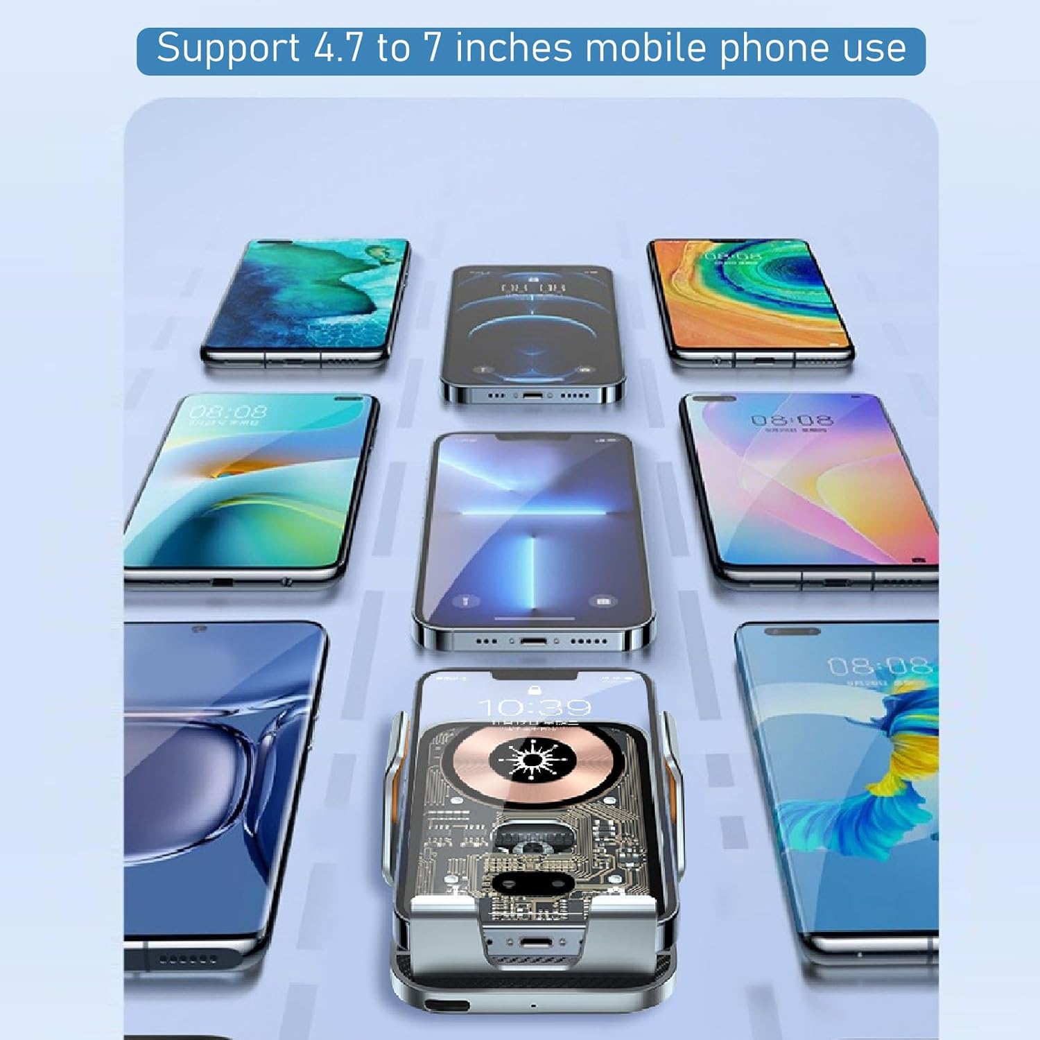 En røntgenstil view of the Vikye C11 Wireless Car Charger's internal automatic gear mechanism, showing its precision engineering.