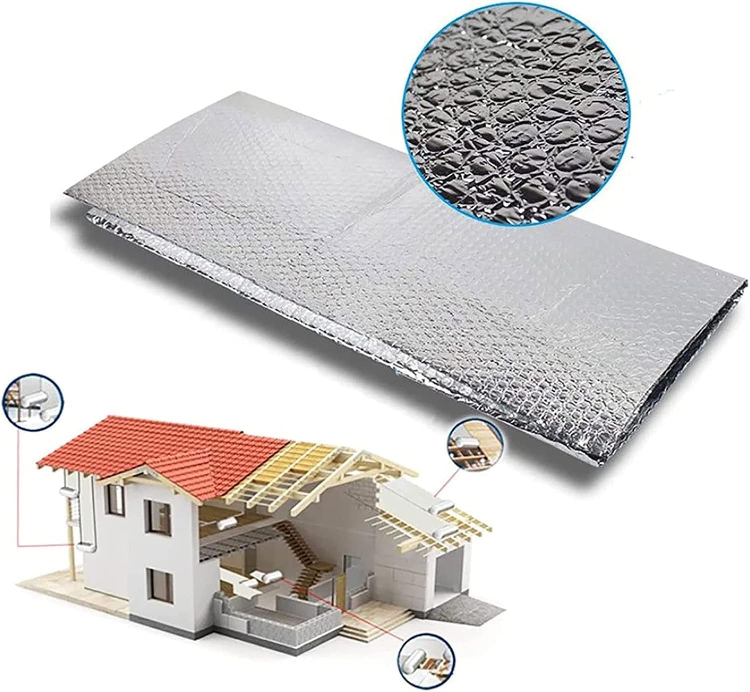 Aislamiento térmico Reflectante Autoadhesivo de Aluminio con Burbujas, Barrera Radiante para áticos, desvanes, Suelos, cobertizos, caravanas, Barcos e invernaderos. (1x9m)