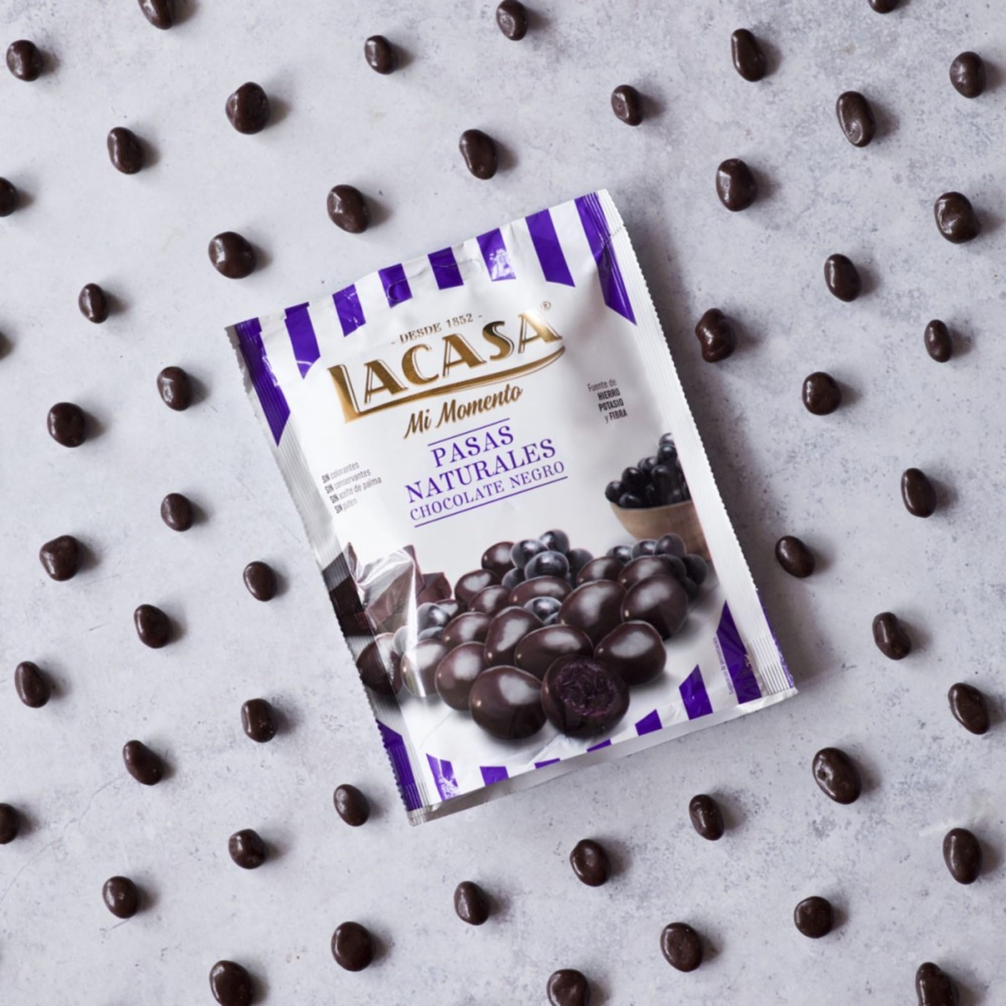 Lacasa Mi Momento pack de 5:Arándano Choco Negro,Pistacho Choco Leche,Nueces Choco Leche,Pasas Choco Negro,Naranja Choco Negro