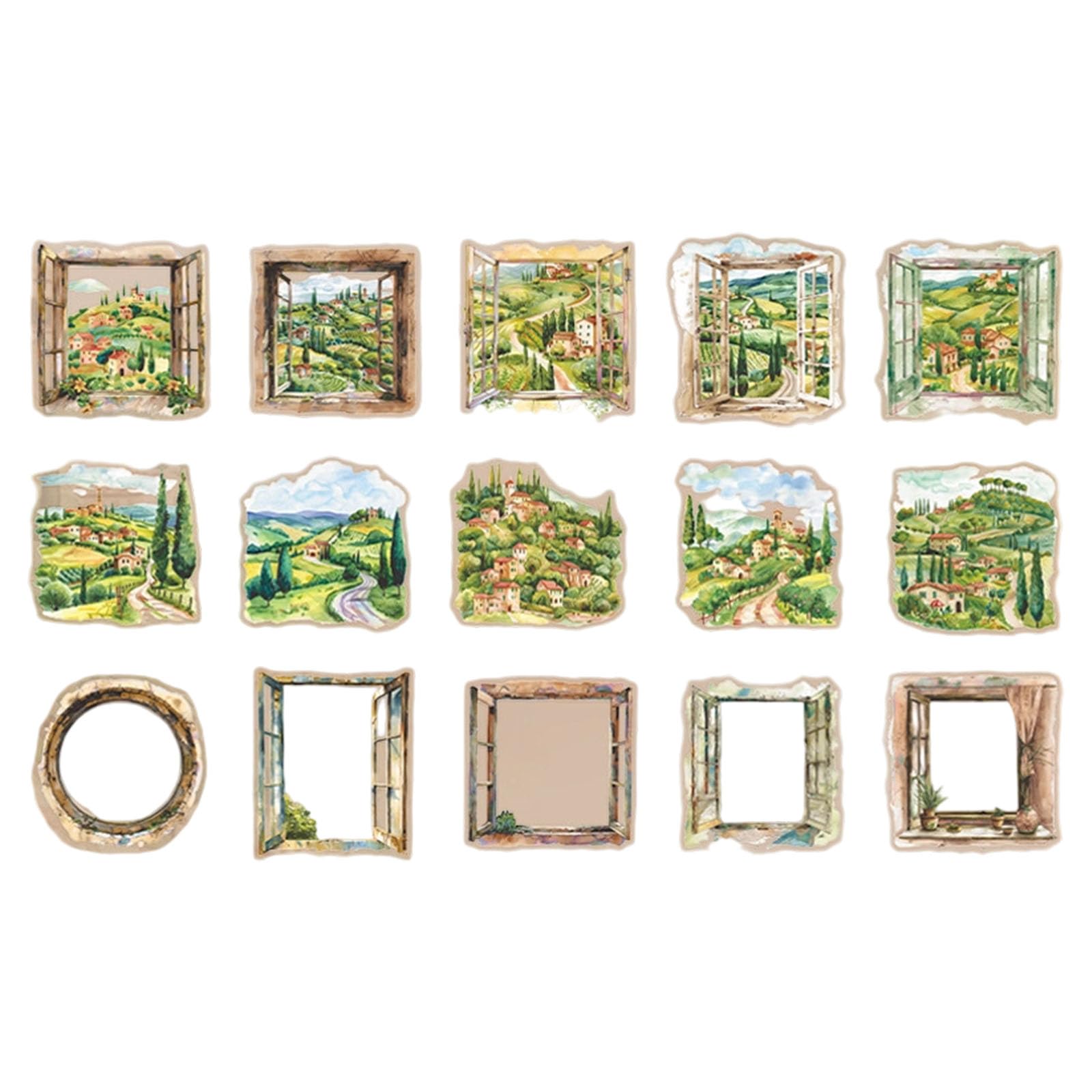 YROHGKPN Multiple Scene Pane Plan Gluey Transfers 15 Panes for Handicrafts Journals Home Deck Applications Sight From the Pane PET Transfers