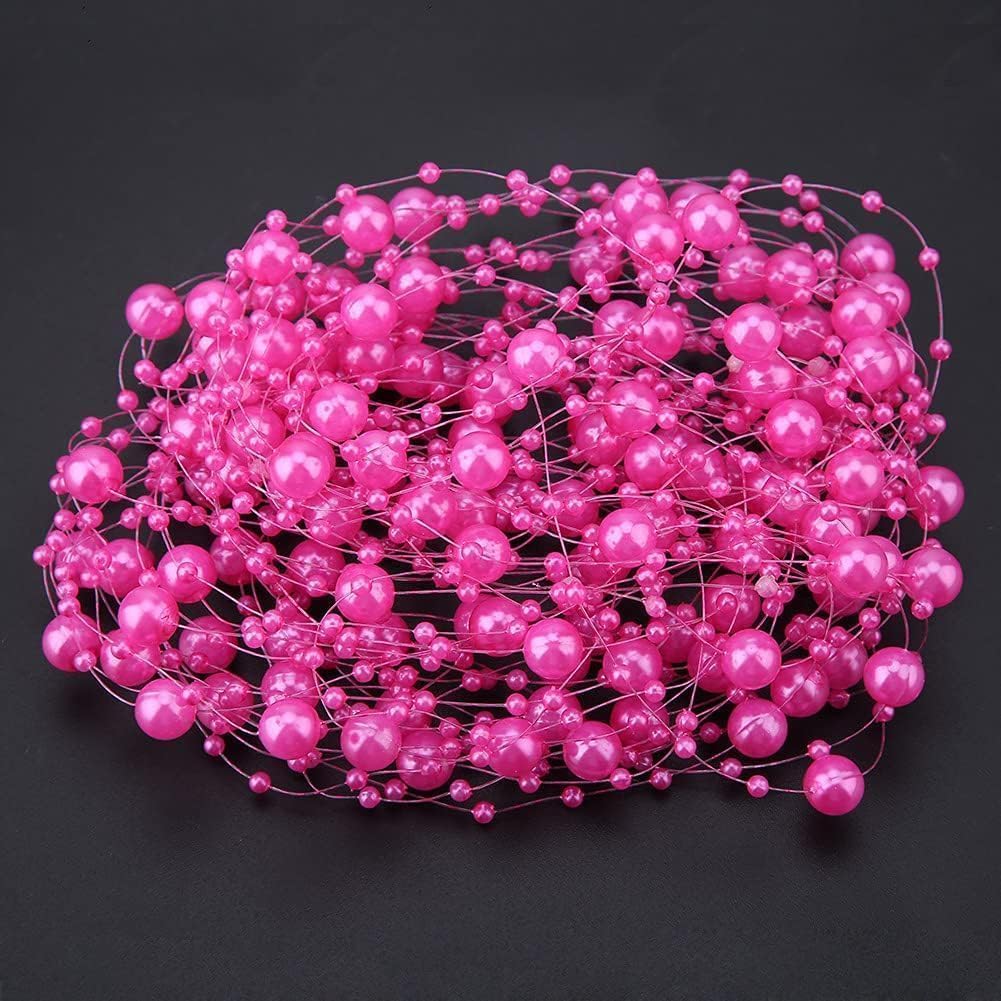 Perles artificielles rose rouge 10m fil peche deco fleur mariage