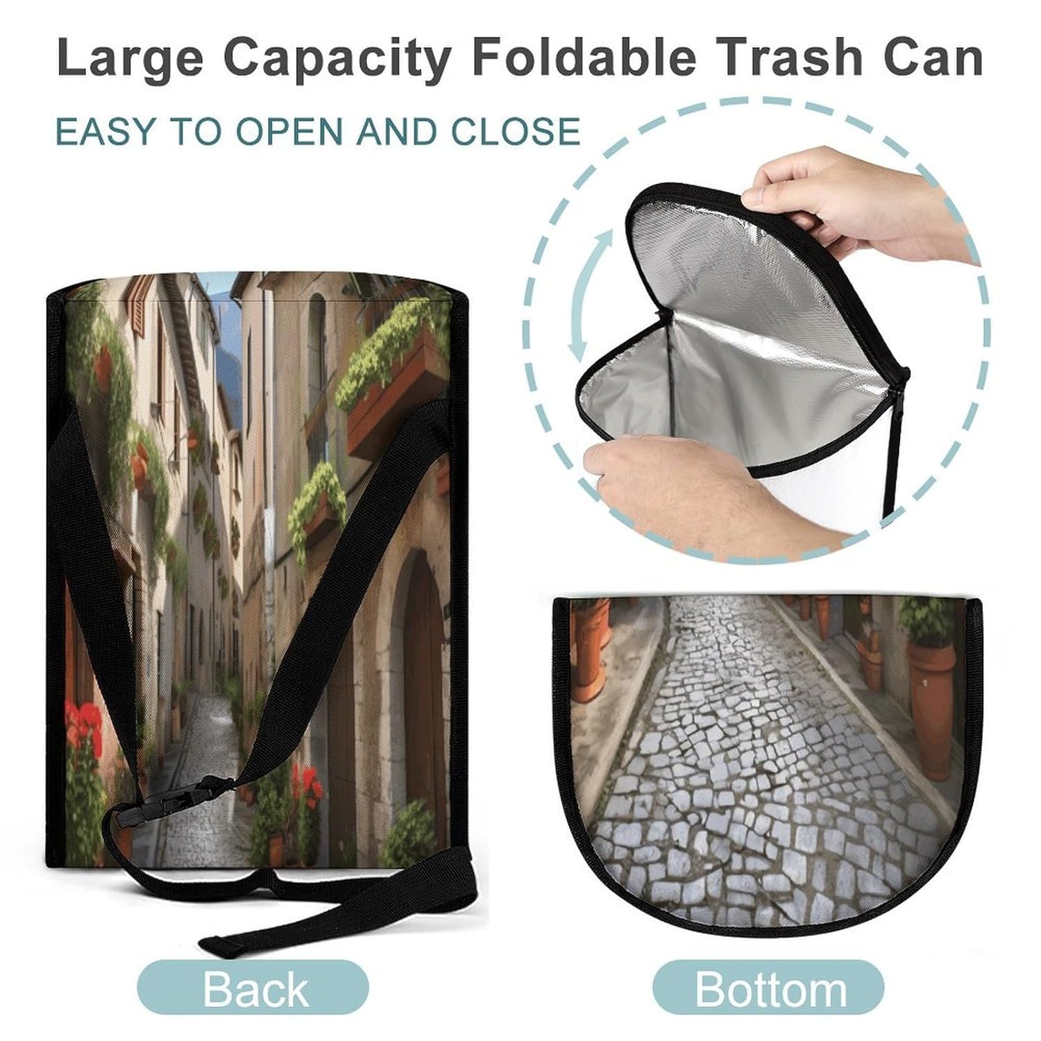 Italian Town Street Car Trash Can 5.4 Gallon Smell Proof Hanging Car Garbage Bag with Lid Multipurpose Vehicle Garbage Organizer Cars Trash Bag for Outdoor Travel Home Use