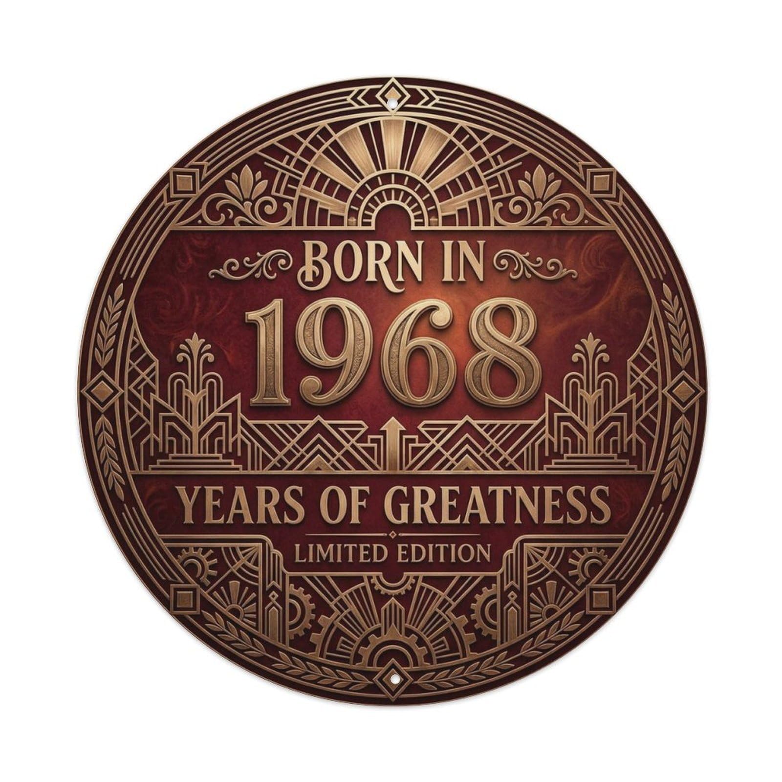 Born In 1968 Years Of Greatness Ornate Style Metal Tin Sign