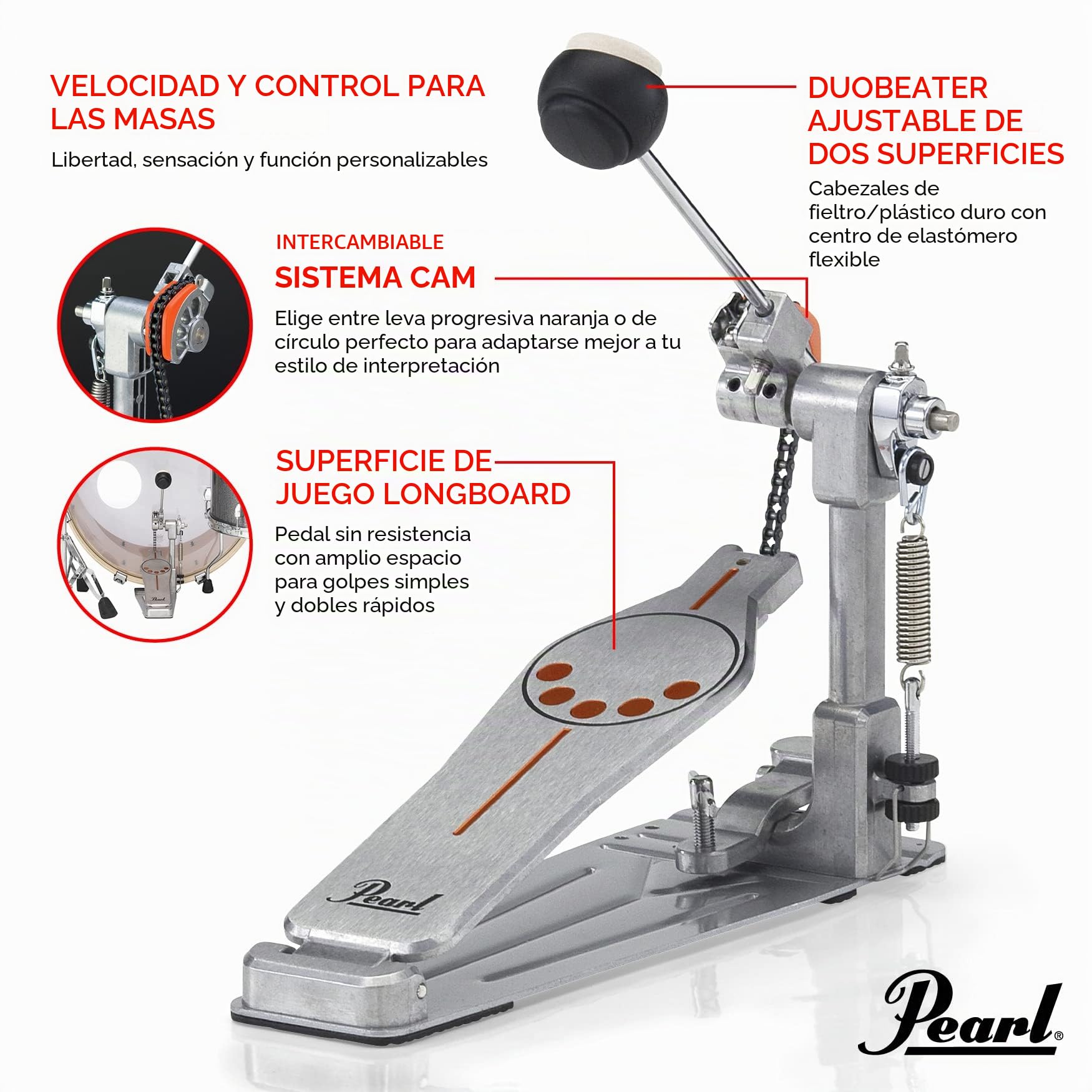 Pearl P-930 - Pedal de Bombo con Leva Intercambiable, Cromo