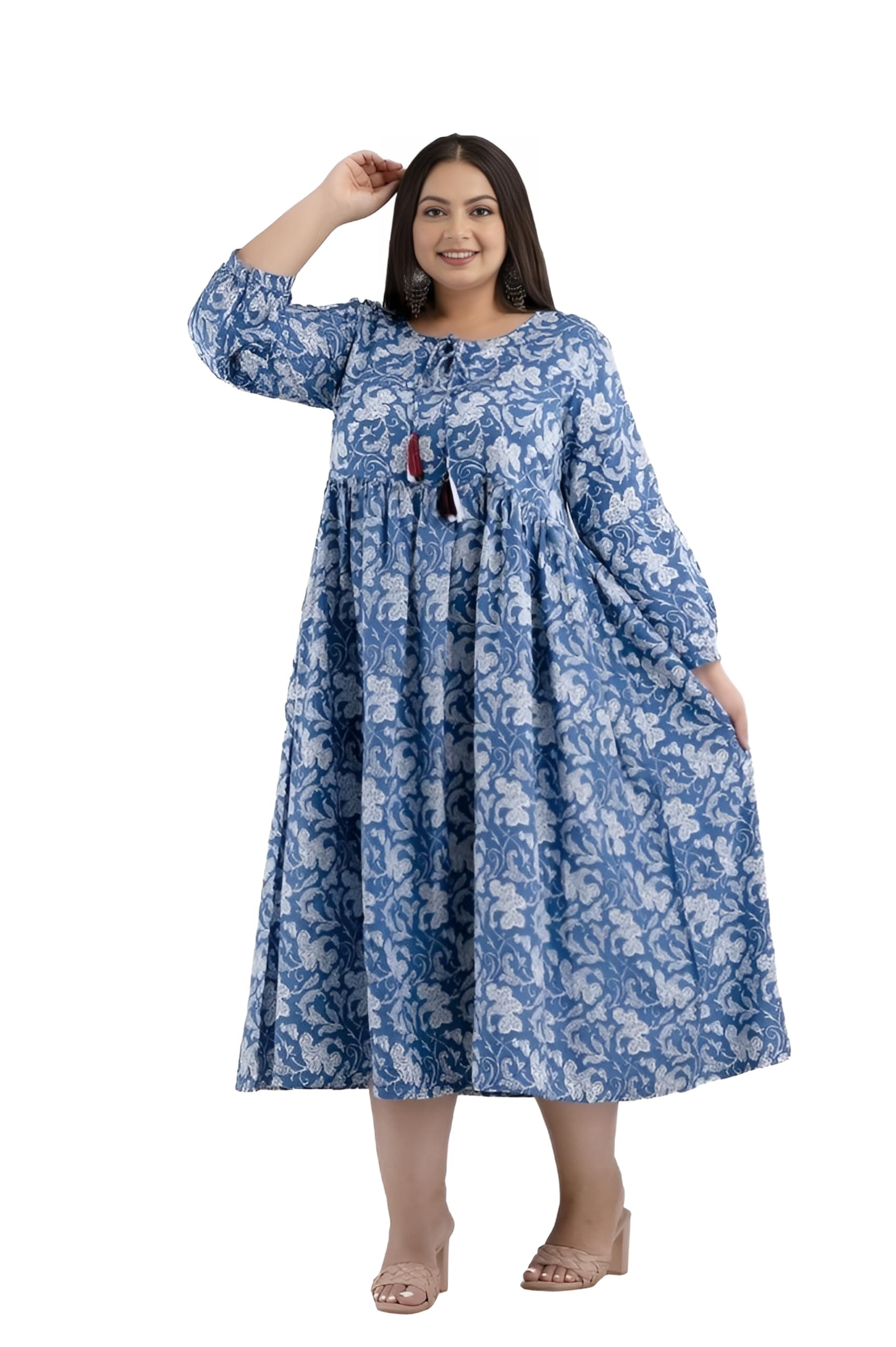 fashion zest Women Cotton Blue Gathered Gown | Formal Wear Plus Size Gown | Plus Size Gown | Ultra Plus Size Gown| Occasion Wear Gown | CH107-picture-54