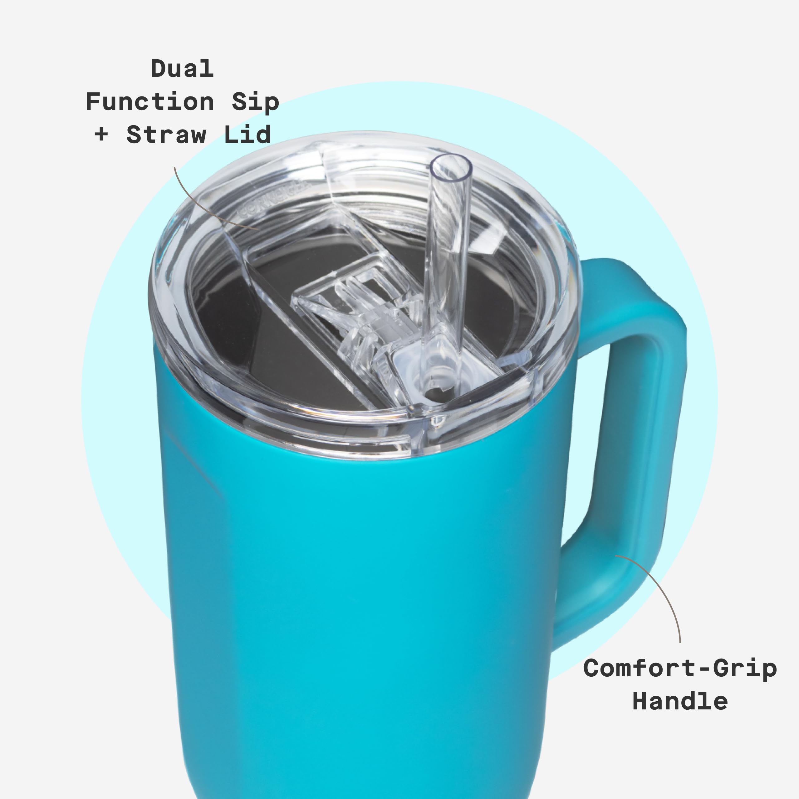 Corkcicle Cruiser Isolierter Becher mit Griff und Strohhalm, Capriblau, 1,2 l, wiederverwendbare Wasserflasche hält Getränke 20 Stunden kalt, 9 Stunden heiß, Becherhalter, auslaufsicherer Becher