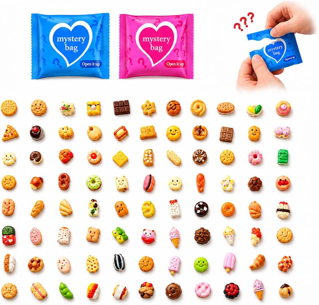 50PCS Mystery Blind Bag Mini Resin Figures, Random Surprise Collectible Figurines, Cute Tiny Miniatures for Crafts, Dollhouse Accessories, Fairy Garden Decorations, Party Favor Toys Food