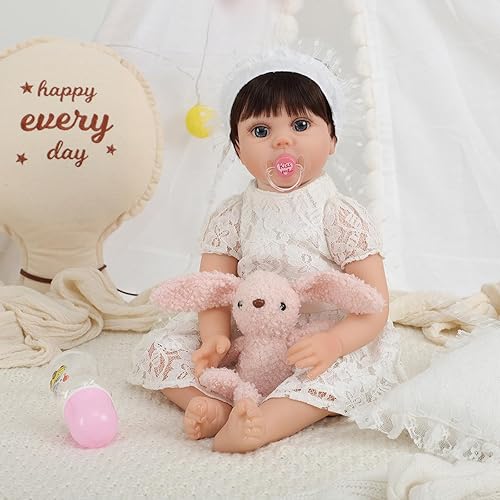 Miniatura 15 de Muñecas Reborn Baby Girl de silicona realista de 22 pulgadas, muñecas Bebe de la vida real, cuerpo de tela de vinilo suave hecho a mano con kit
