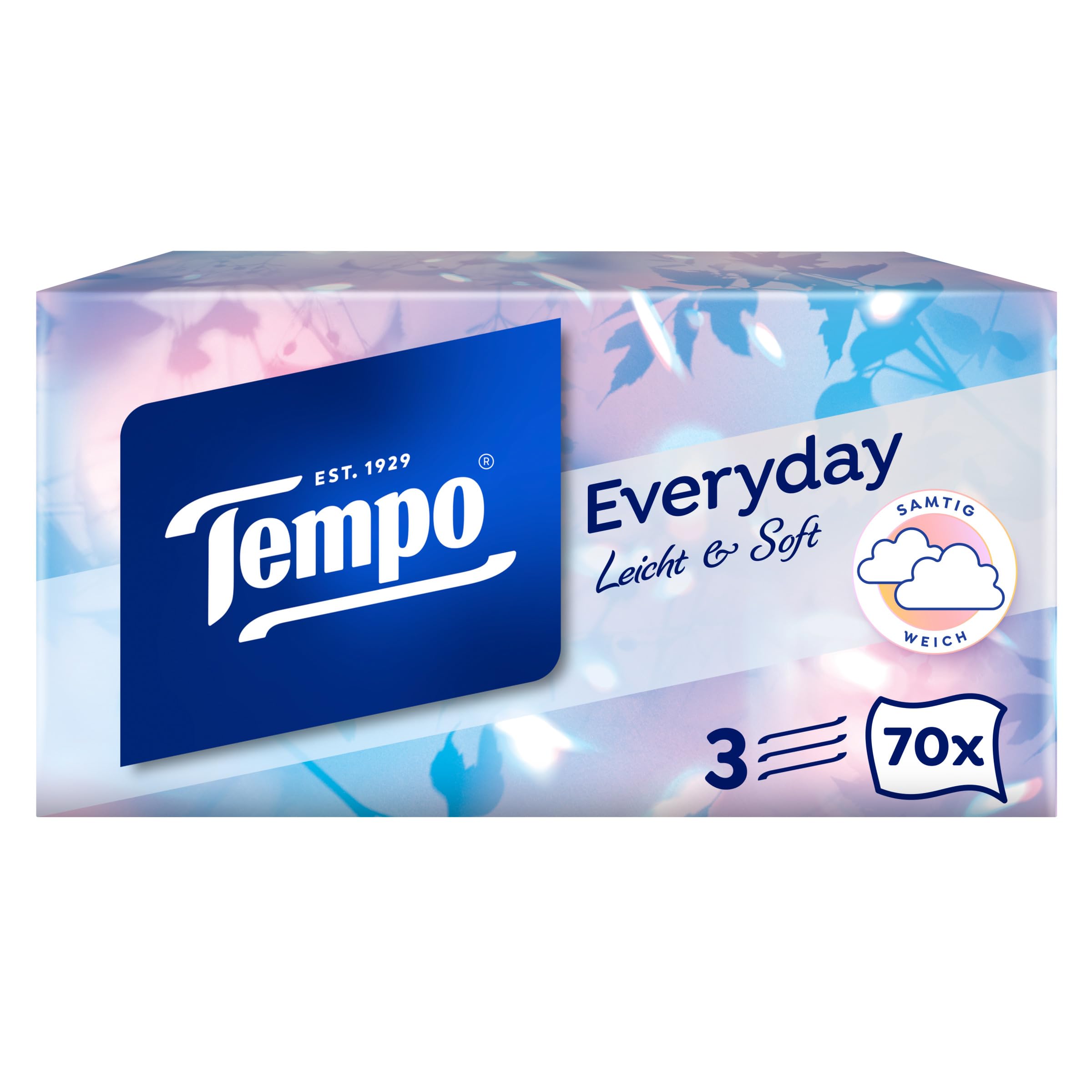 Tempo Light Box Megapack Lot de 14 boîtes de 70 mouchoirs par boîte – Mouchoirs en papier doux, lavables en machine