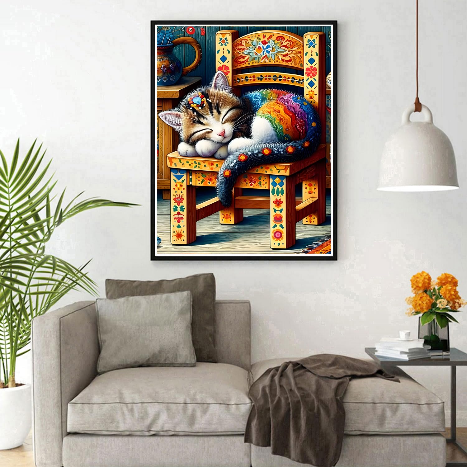 DPHERO 5D Chat Endormi Diamond Painting Kits, DIY Lune Art Du Diamant