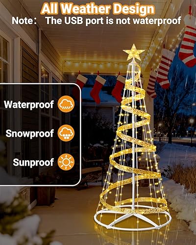 Miniatura 6 de litogo Árbol de Navidad cónico preiluminado de 6 pies con control remoto, 180 luces que cambian de color para árbol de Navidad con alimentación USB