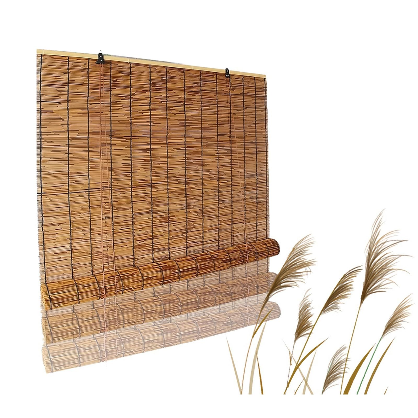 CMJYMX 50 To 150cm Wide Natural Bamboo Roller Shades Privacy Screen Roman Blinds With Lifter For Light Filtering, Waterproof, Blackout, Ventilation, Easy Installation(80x140CM/31x55 IN(WxH))