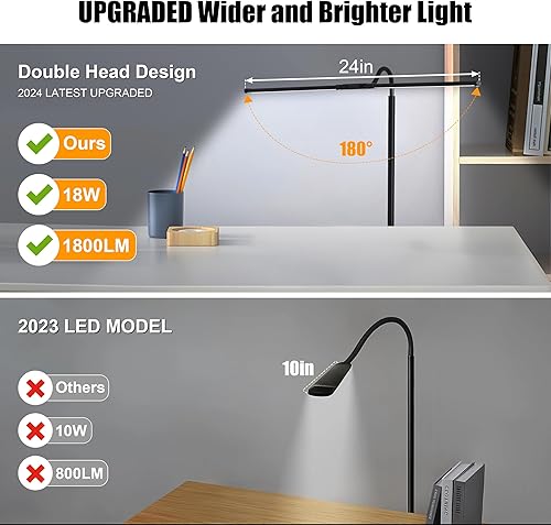 Miniatura 2 de Lámpara de pie LED, lámparas de pie brillantes de 18 W para sala de estar, 3 modos de color, 10 de brillo, cuello de cisne flexible ajustable y 4