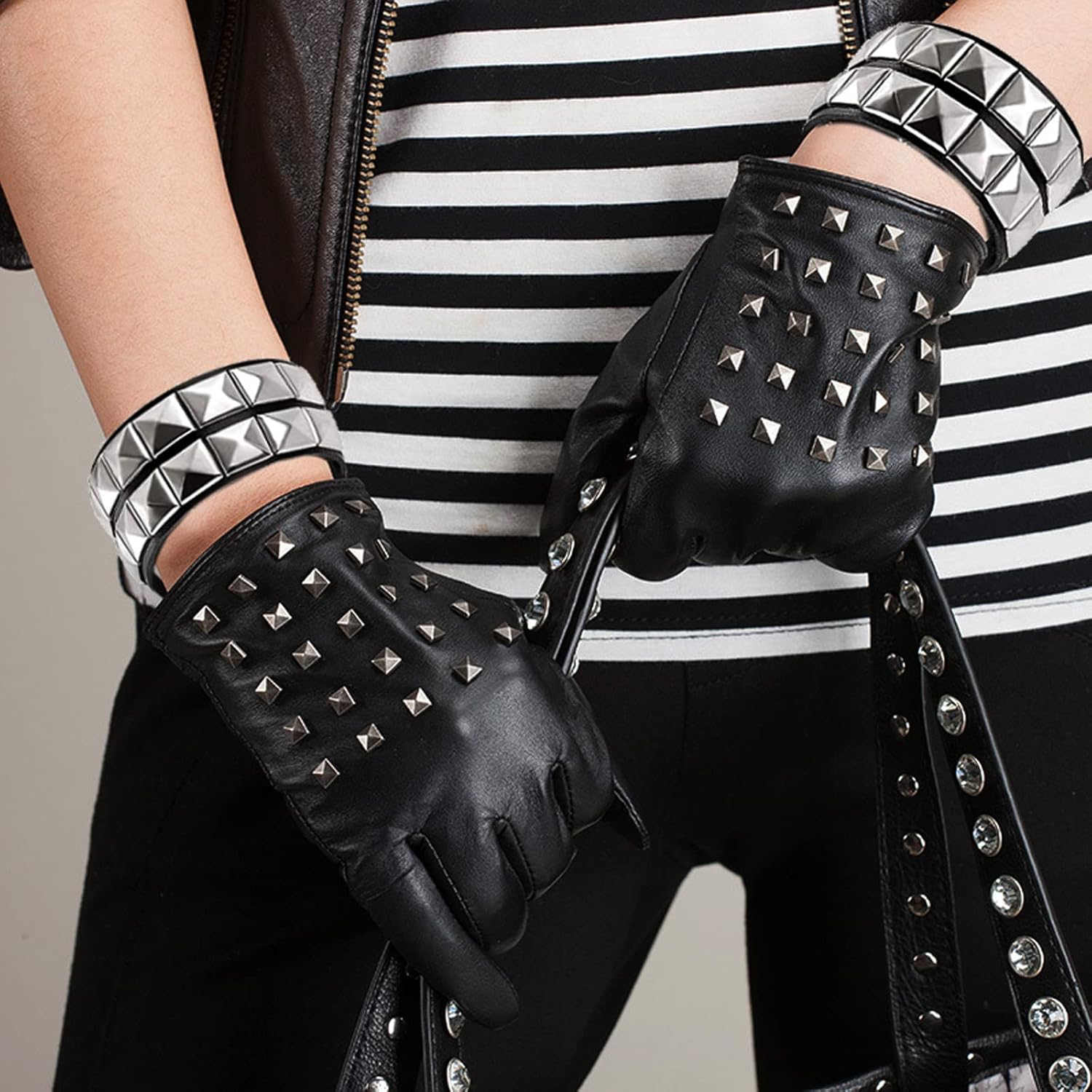 Studded Leather Choker Necklace and Bracelets Set for 80s 90s Vintage Women Men Punk Rock Emo Goth Jewelry Scene Costume Accessories - Image 5