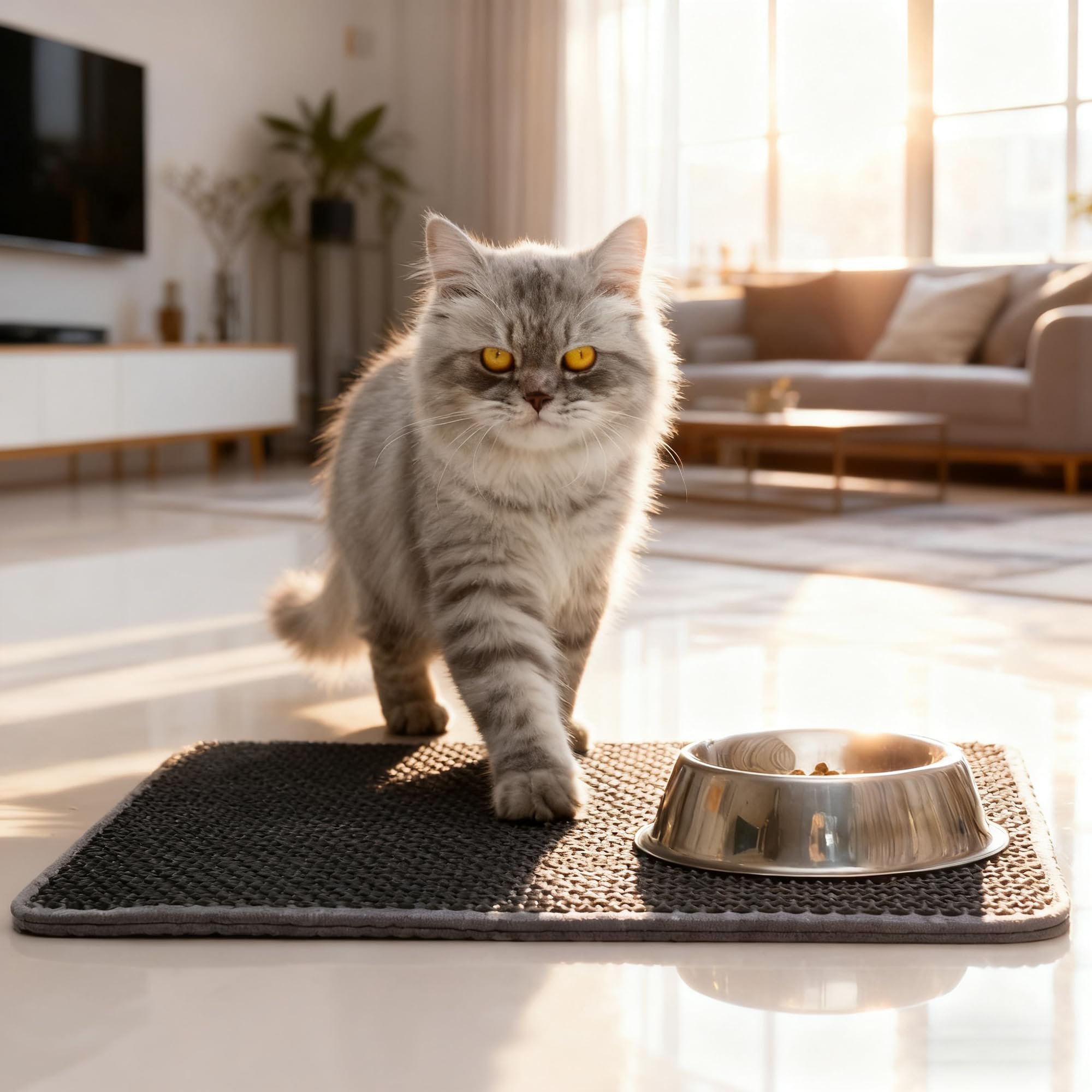 Siliconen kattenbakmat, 71 x 50 cm, waterdichte kattenbakmat, voedermatten voor katten met verhoogde randen, snel schoon ontwerp (grijs