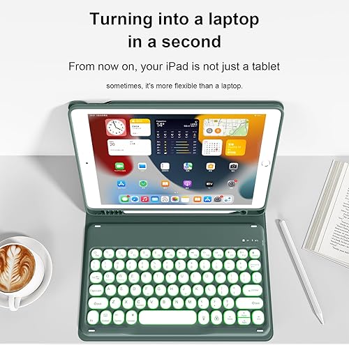 Miniatura 101 de aoub Funda para iPad de 9ª/8ª/7ª generación de 10.2 pulgadas, funda de teclado Bluetooth inalámbrica desmontable, funda trasera de TPU suave