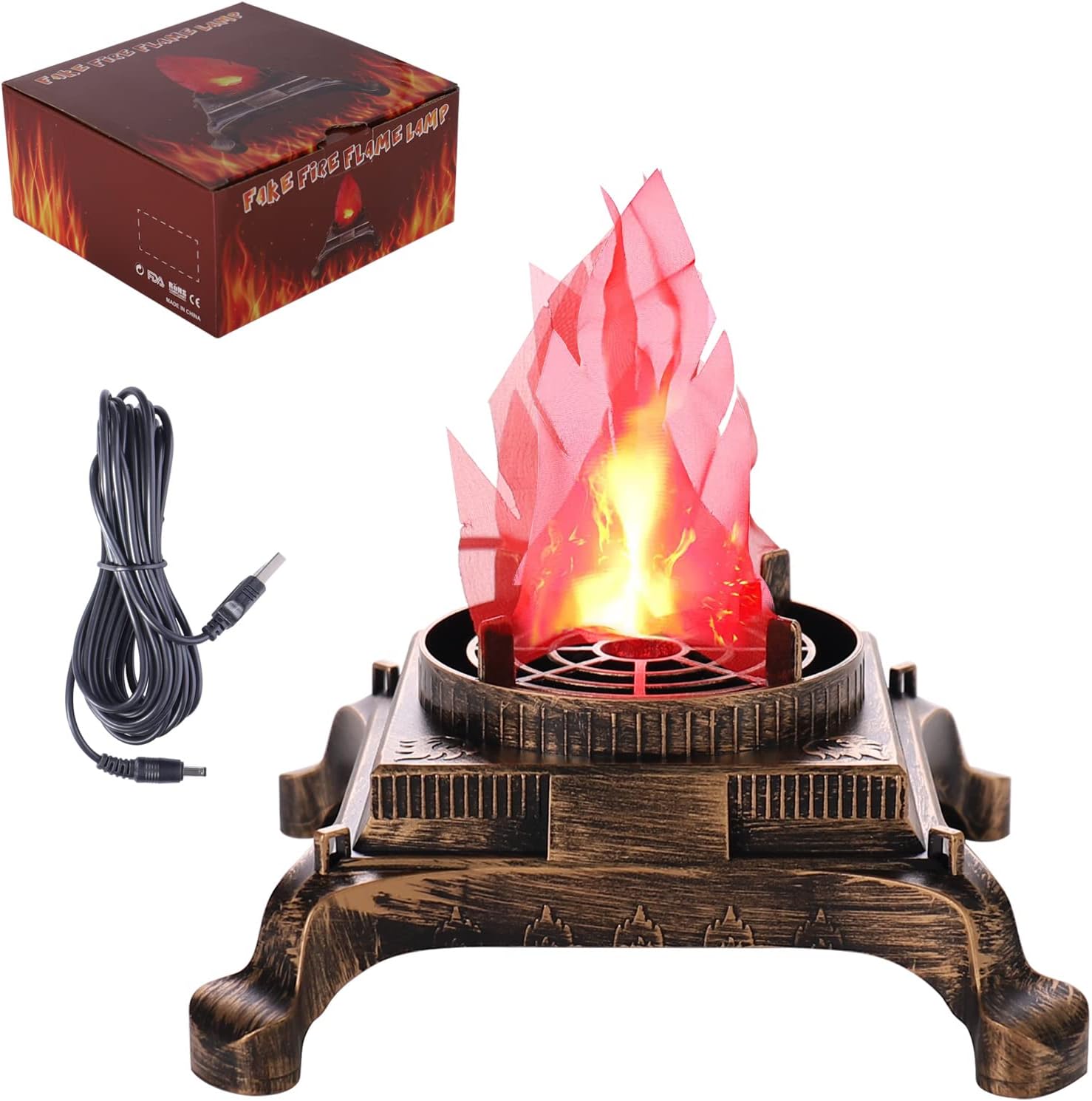 LED Fake Flame Lamp Mini Retro Flickering Flame Table Lamp Electric Campfire Fake Fire Stage Effect Light for Halloween Christmas Party Festival Decoration Holiday Supplies for Bar, Stage,Home