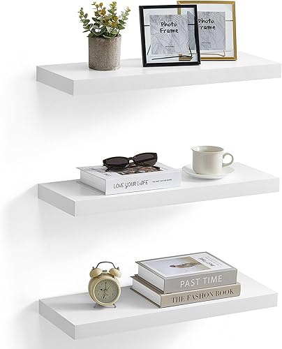 VASAGLE ULWS057W01 - Juego de 3 estantes flotantes, para montaje en pared, 8 x 23.6 x 1.5 pulgadas, estantes de exhibición para marcos de fotos,