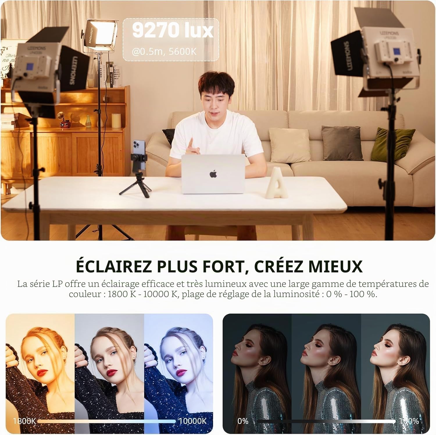 Godox LP600R RGB LED Lampe Vidéo avec Brandoor, 60W 1800K-10000K 9270Lux LED Panneau Lumiere avec 14FX Effets, APP Contrôle, CRI96+ Dimmable 0-100% Panneau Lampe pour Studio