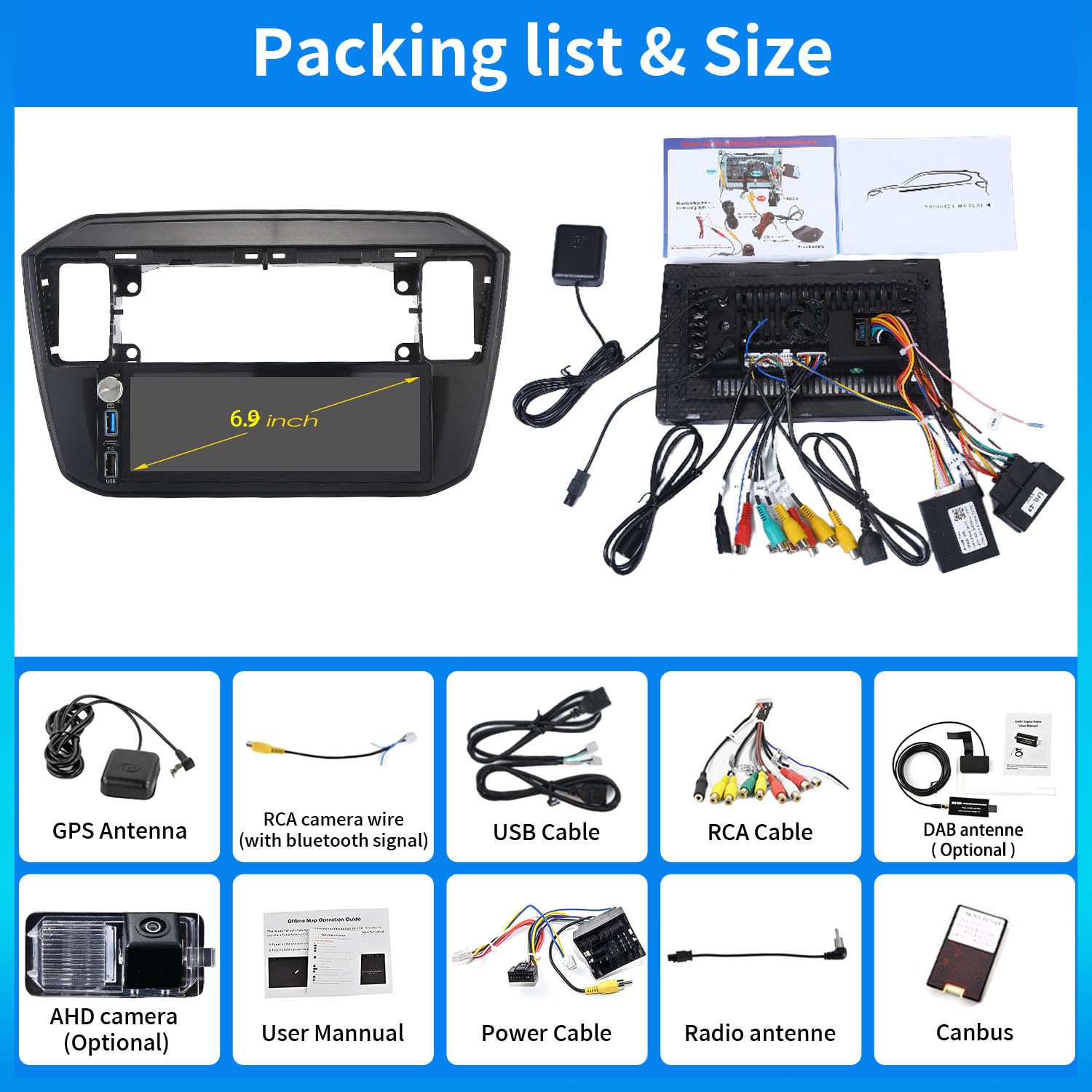 Navigatore Android Auto GPS Radio Navigator Carplay Fit for VW UP! e-up! e-Load Up 121 122 123 BL1 BL2 BL3/Skoda citigo E-Citigo/Seat MII E-MII KE KF/Seat lbiza DSP BT Pip DVR SWC DAB+Auto Fotocamera