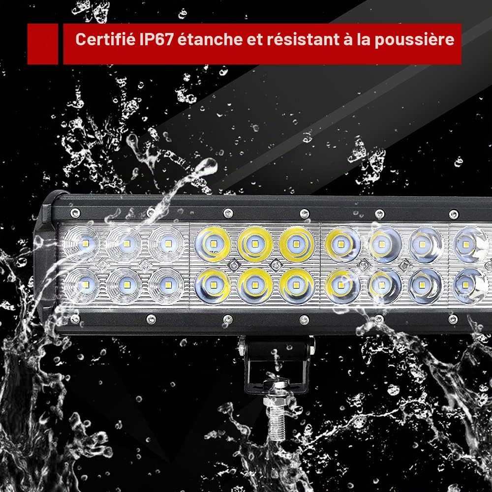 Willpower Barre lumineuse LED de 38.1 cm 90 W,Faisceau combiné,12 V 24 V,Avec faisceau de câblage,Feux de conduite tout-terrain,Étanche,Feux de brouillard,Pour 4x4, camions, tracteurs, SUV, ATV