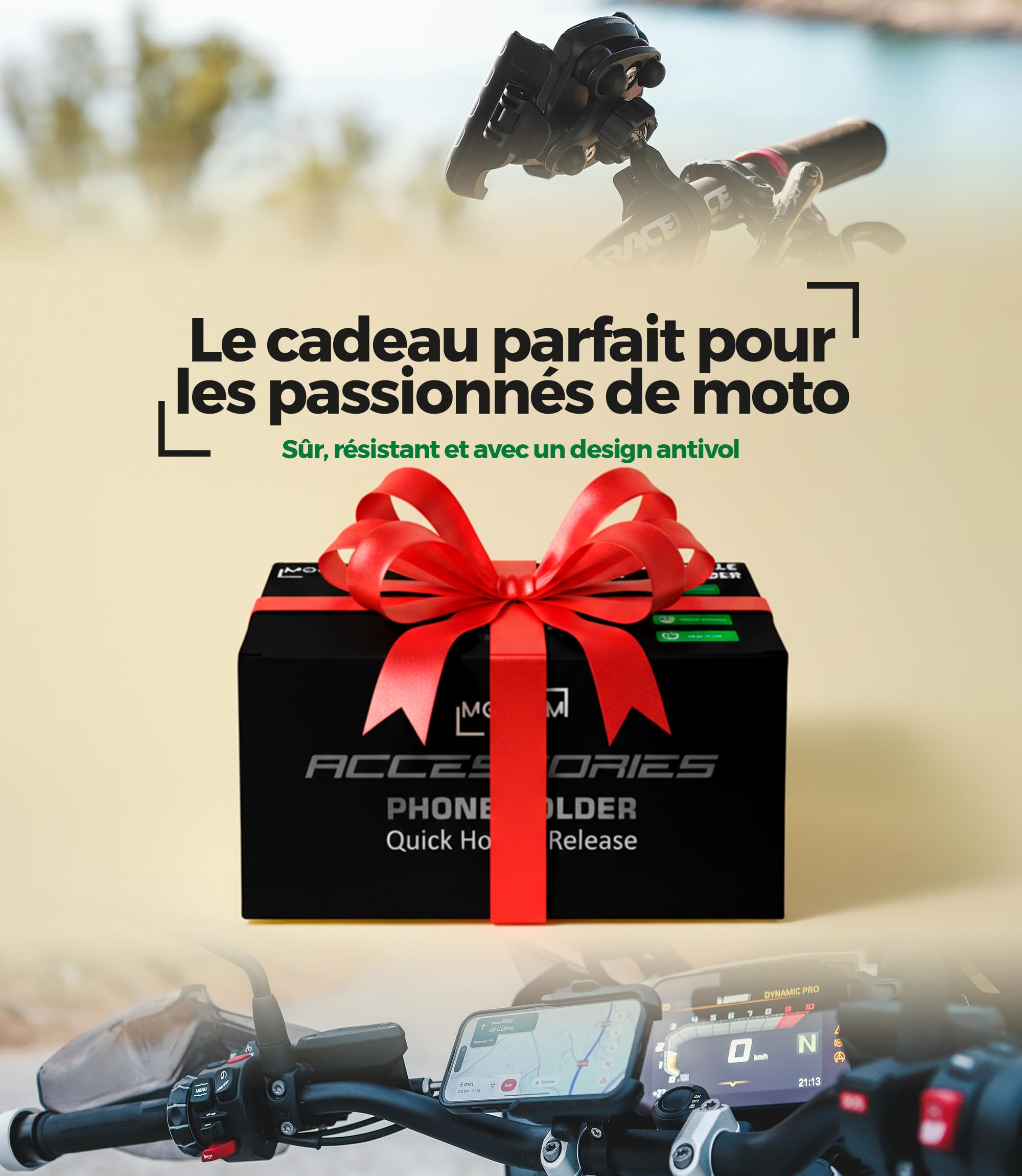 Support Telephone Moto Antivibration Aluminium CNC Double Fixation Guidon 22-32mm Rétroviseur 12–14 mm Libération Rapide Design Ouvert Compatible Scooter Vélo Trottinette Électrique Rotation 360°
