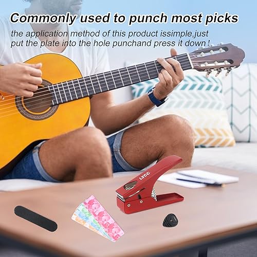 Miniatura 7 de LYCC Fabricante de púas de guitarra DIY paquete de regalo de lujo, perforador de agujero para púa de guitarra, kit de punzón de púa de guitarra, con
