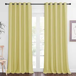 NICETOWN Patio Blackout Curtain Panels - Extra Wide Sliding Door Thermal Insulated Drape, Privacy Room Divider Curtain for Bedroom Office (Paler Yellow, 66 x 118 Inch Long)