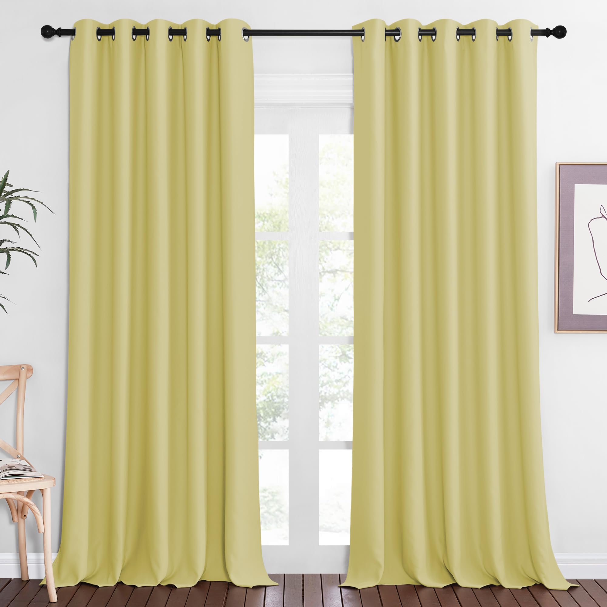 NICETOWN Blackout Curtains 84 Inch Length, Thermal Insulated Curtains for Bedroom Grommet Energy Saving Room Darkening Drapes for Living Room Window, 1 Panel, Paler Yellow, 66" W x 102" L