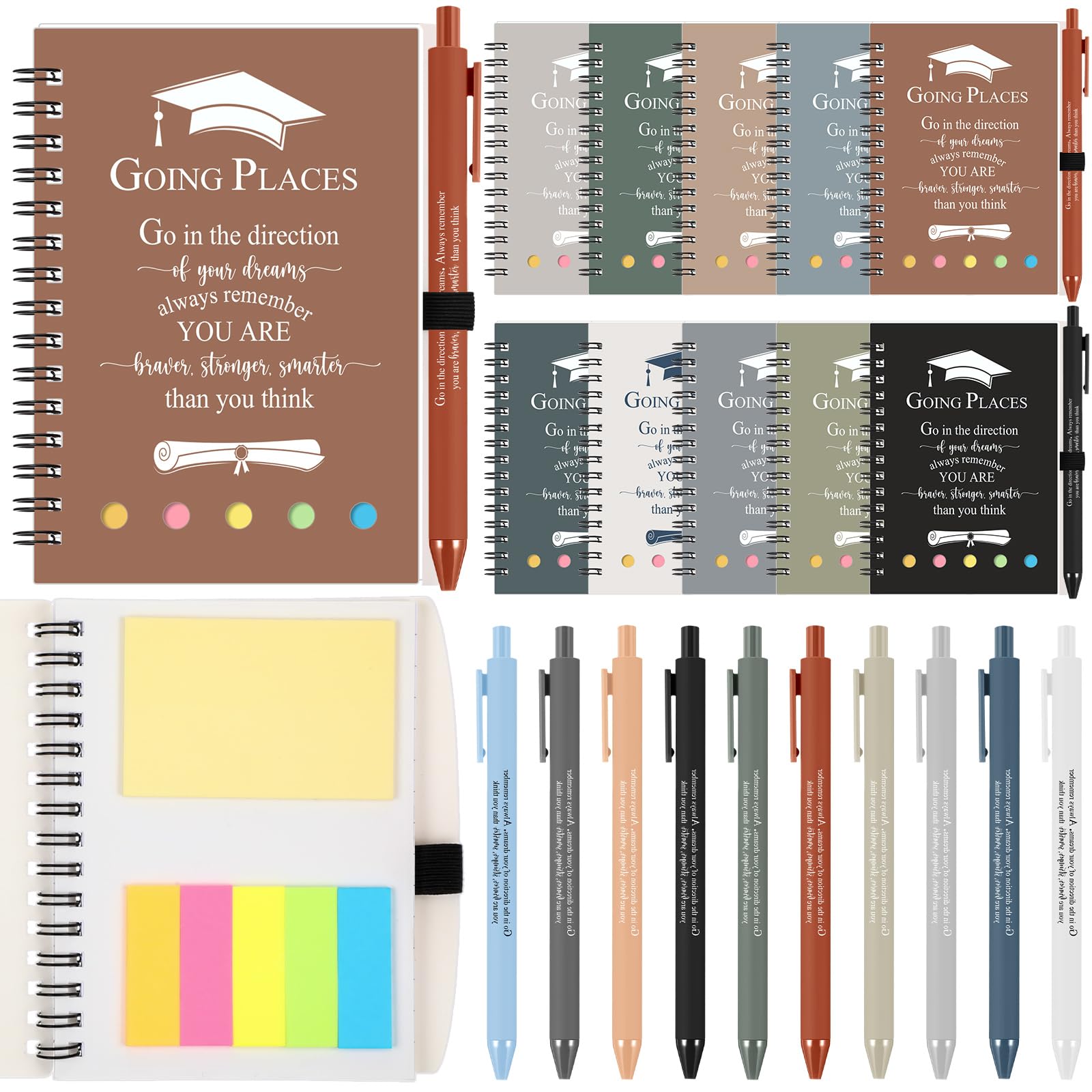 20 juegos de regalos de graduación a granel para clase de 2026, cuadernos inspiradores en espiral de papel kraft con nota adhesiva, bolígrafo motivacional, regalos de graduación para