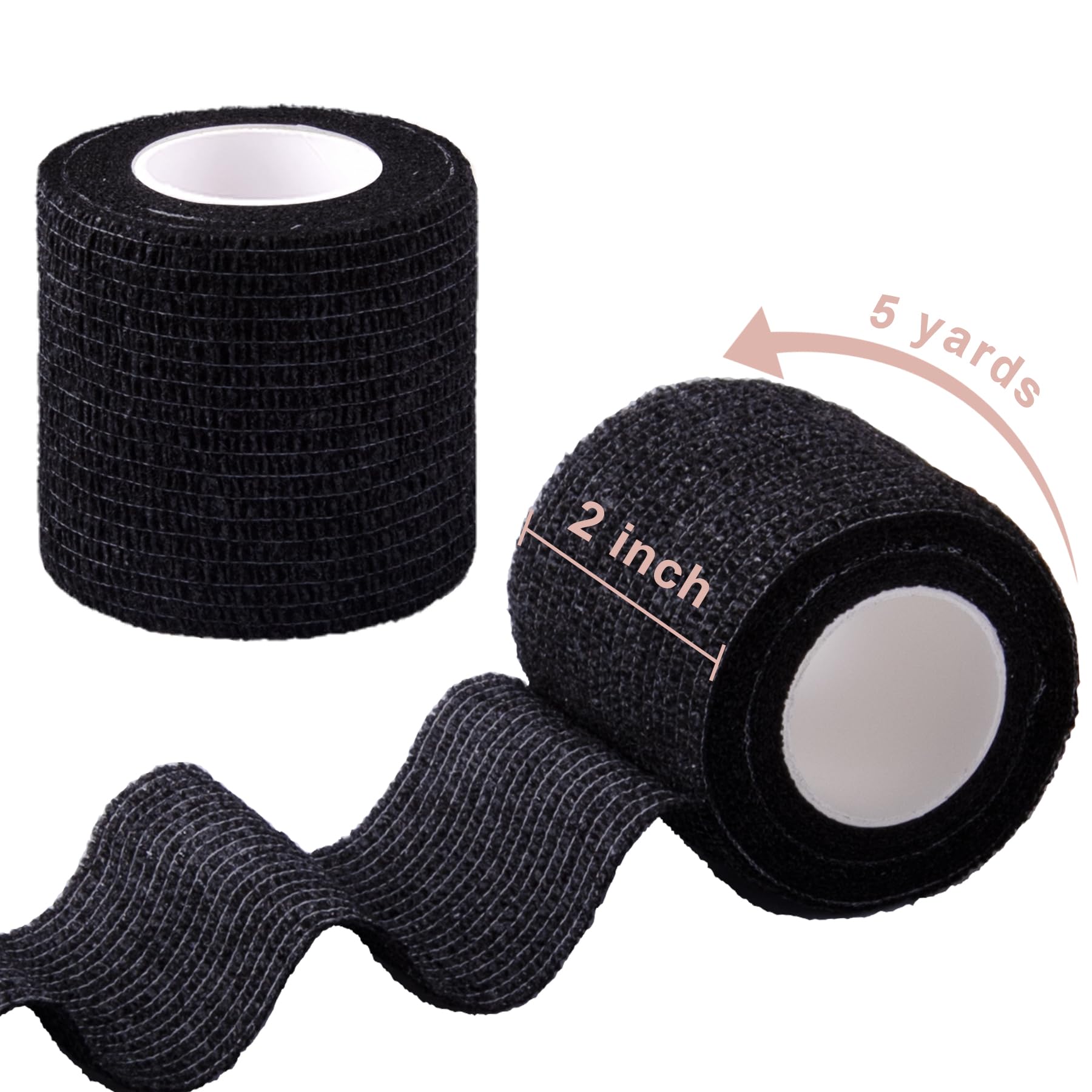 BQTQ 40 Rouleaux Tape Cohésive de Sport Bandes Vétérinaire Tape Sportive Elastique Cohésif pour Prévention des Ampoules(Noir, 5cm x 4,5 m)