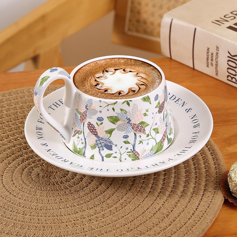 Cappuccino Tassen Untertasse Set 300 ml, Handgemachtes Porzellan Tee Tassen Set