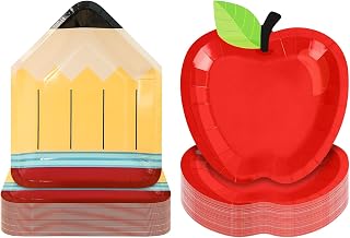 72 Pcs Back to School Paper Plates, 9 Inch Apple Pencil Paper Plates for First Day of School Party Classroom Decorations Preschool Kindergarten Teacher Party Supplies