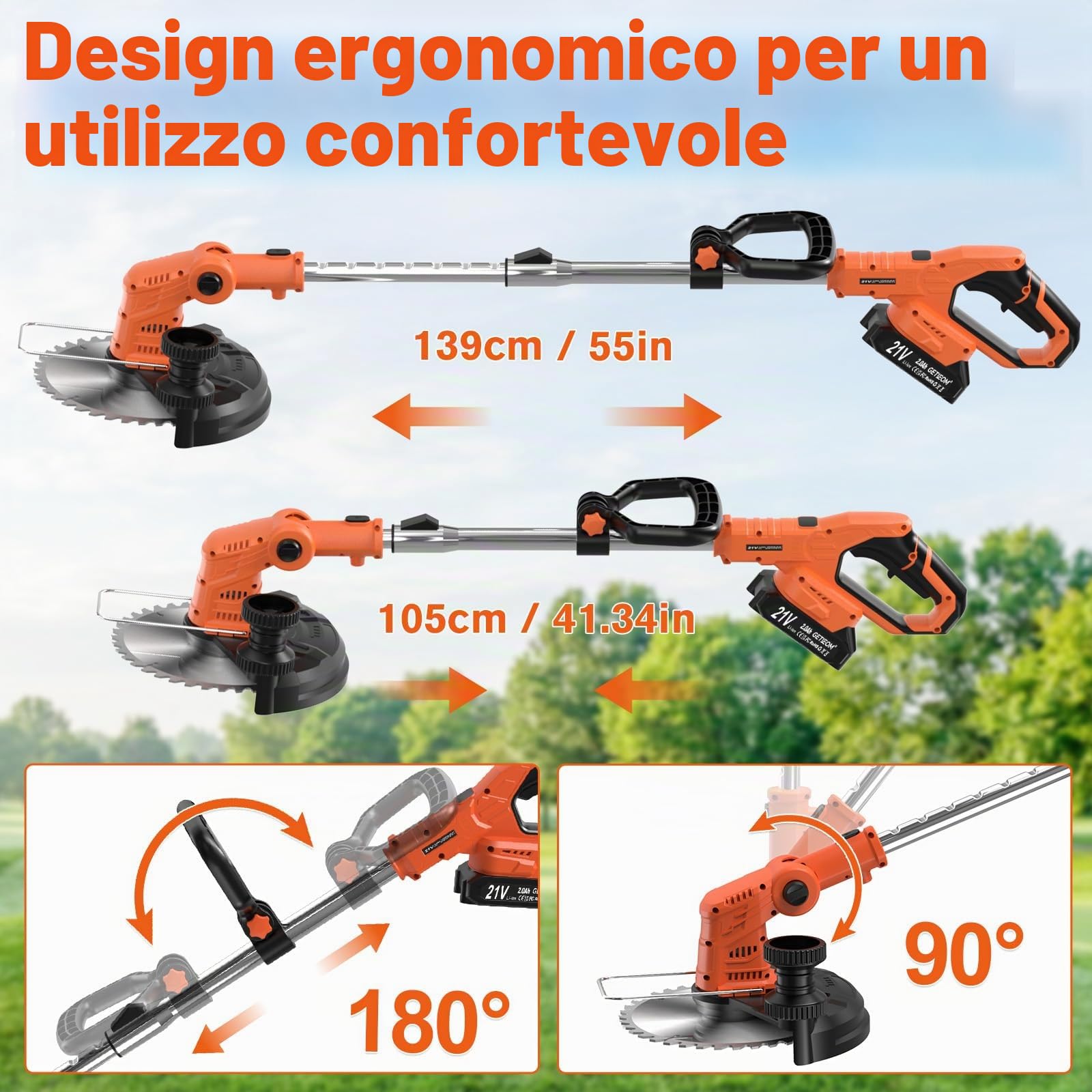 Decespugliatore a batteria da 21 V, 4 in 1, con motore da 850 W e display LCD, con spazzola in acciaio e lama da 8", funzionamento silenzioso solo 75 dB, per giardino e rimozione del muschio