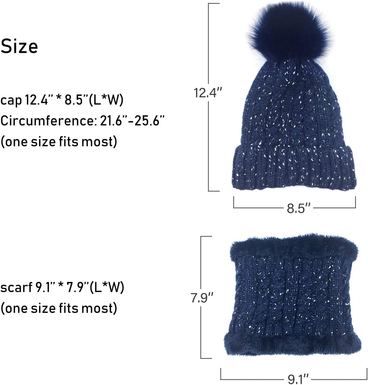 LCZTN Womens Pom Beanie Hat Scarf Set Girls Cute Winter Ski Hat Slouchy Knit Skull Cap with Fleece Lined - Image 7