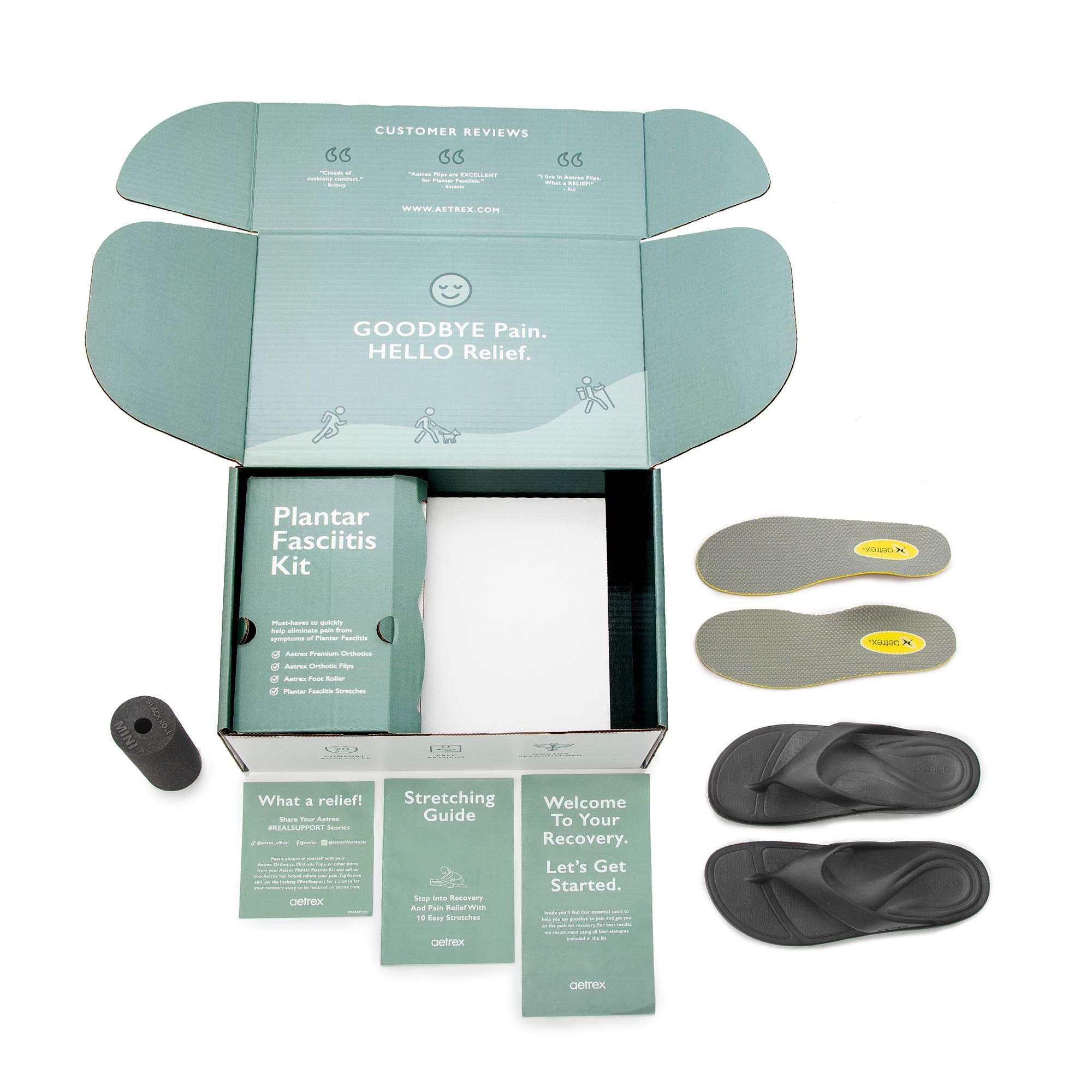 Aetrex Women's Plantar Fasciitis Relief Care Kit - Orthopedic Flips, Insoles, Foot Roller with Stretching Guide - Foot Pain Relief Arch Support
