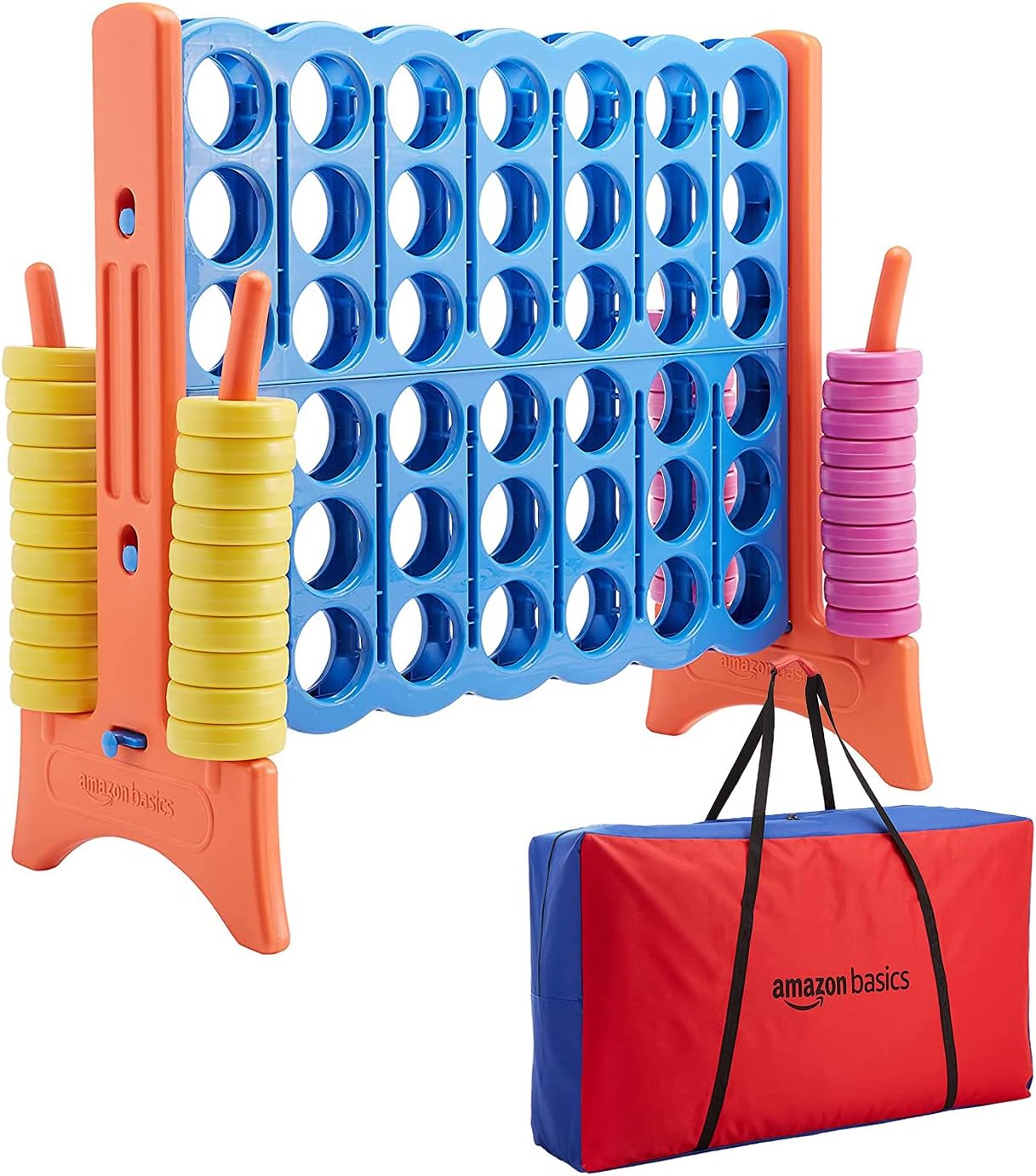 Amazon Basics Giant BPA-Free 4-In-A-Row Premium Plastic Game Set with Carrying Bag, Great for Gifting, Blue & Yellow