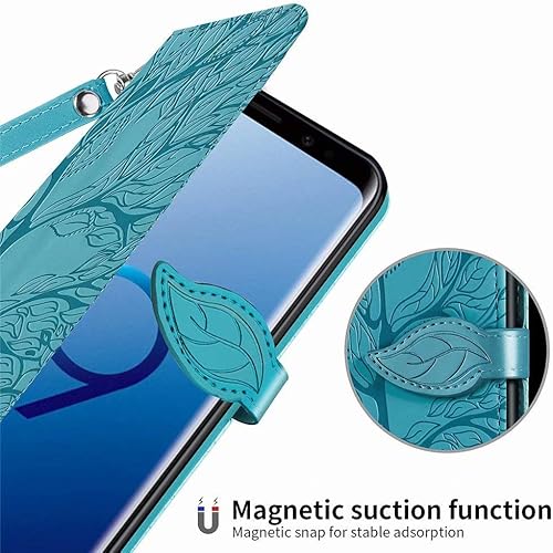 Miniatura 3 de MEUPZZK Funda tipo cartera para Samsung Galaxy S9, piel sintética de alta calidad con diseño de árbol en relieve, función atril, ranuras para