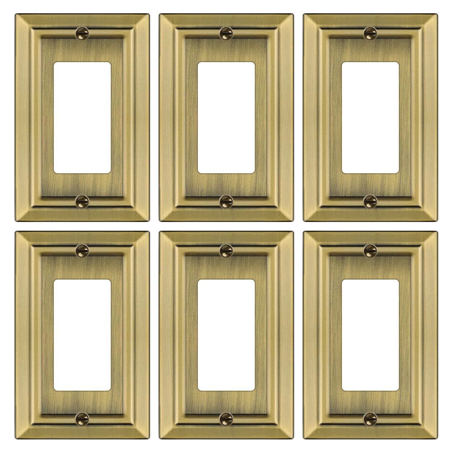 Dyekou Metal Wall Plate for Electrical Outlets, Decorative Antique Brass Switch Plates Outlet Cover, Light Switch Cover Plate, 1-Gang Wall Plates (Single Decoretor, 6 Pack)