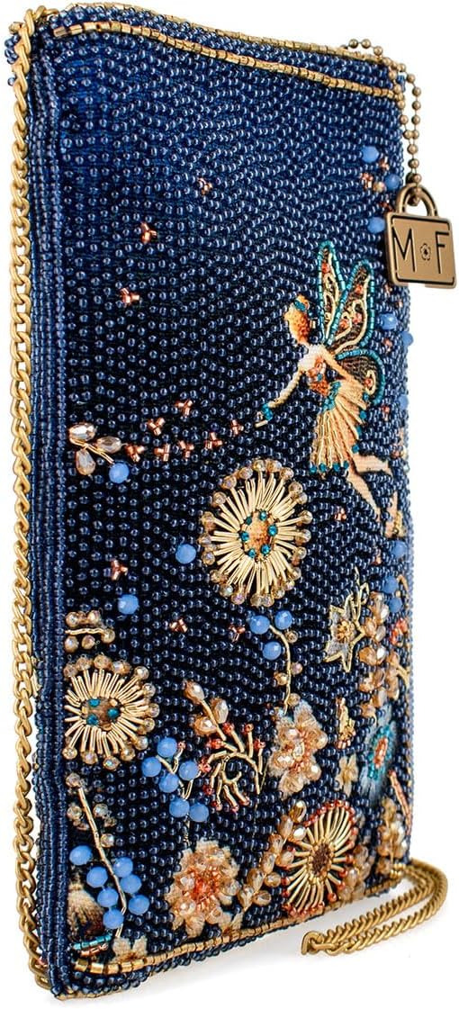 Mary Frances Fairy Dust Beaded Crossbody Phone Bag – Sleek Evening Clutch with Zipper Closure for Travel, Weddings, Parties – Blue/Gold - Image 5