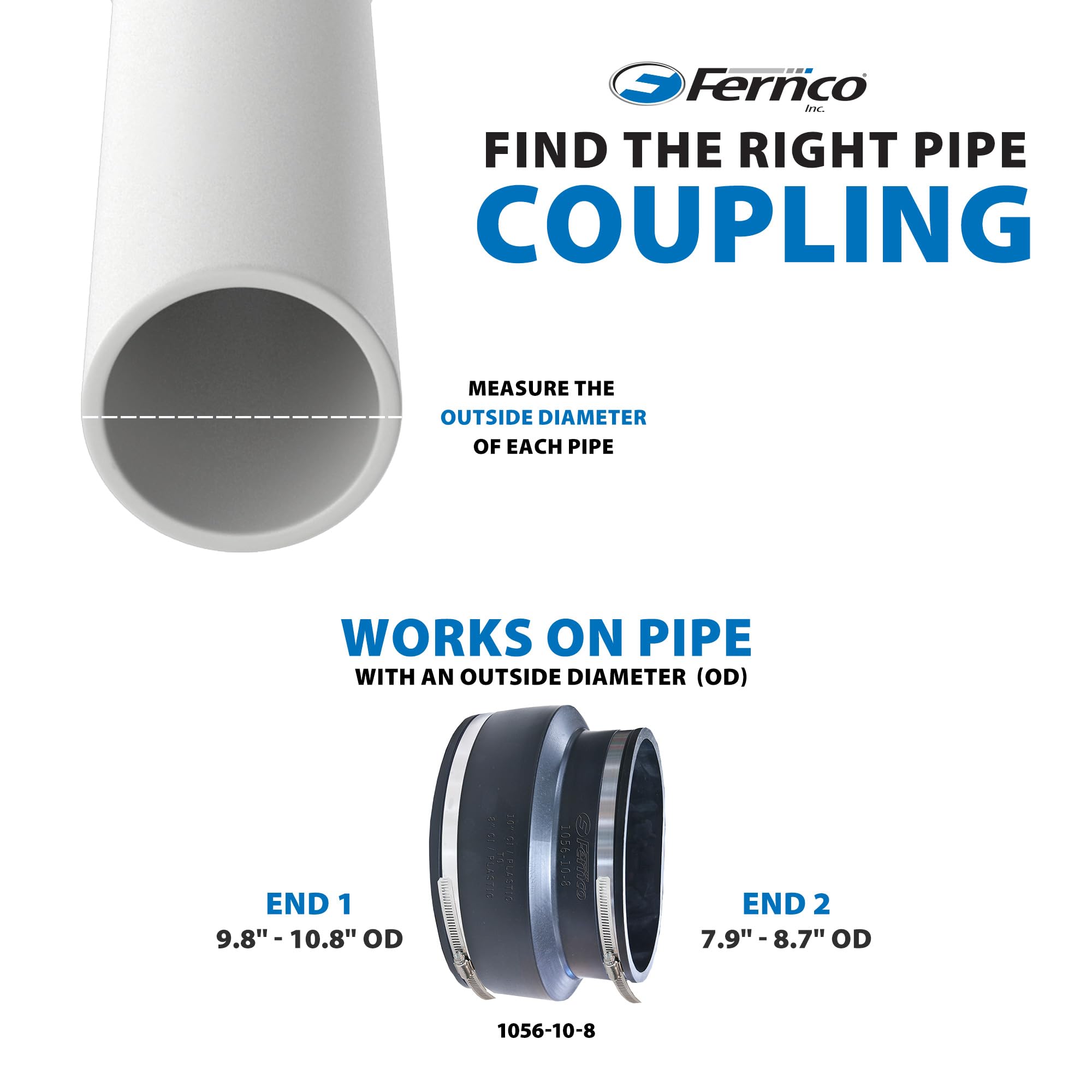 Fernco P1056-10-8 Flexible PVC-Rohrkupplung für Gusseisen, Kunststoff oder Stahl an Gusseisen, Kunststoff oder Stahl Sanitäranschlüsse