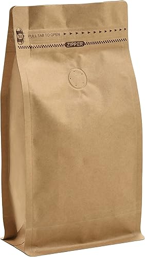 50 bolsas de café de papel kraft de 2.2 lbsbolsa inferior plana con válvula de liberación de aire y cremallera lateral reutilizable. (50 piezas, 2.2