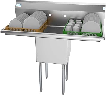 KoolMore 1 Compartment Stainless Steel NSF Commercial Kitchen Prep & Utility Sink with 2 Drainboards - Bowl Size 15" x 15" x 12", Silver