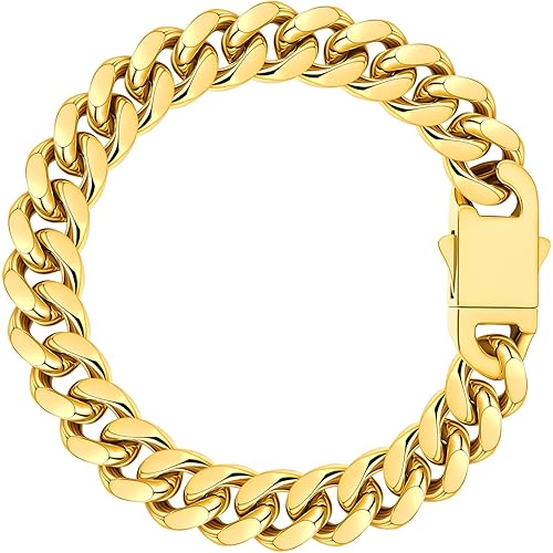 FAMARINE Stainless Steel Cuban Link Chain Bracelets for Men 8/9 Inches, Square Box Buckle Miami Silver Cuban Link Chain Bracelet