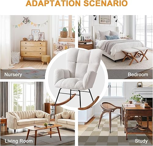 Miniatura 7 de Mecedoras para guardería, con respaldo alto, mecedora tapizada, reclinable, moderna, mecedora, cómodos sillones para guardería, dormitorio, sala de