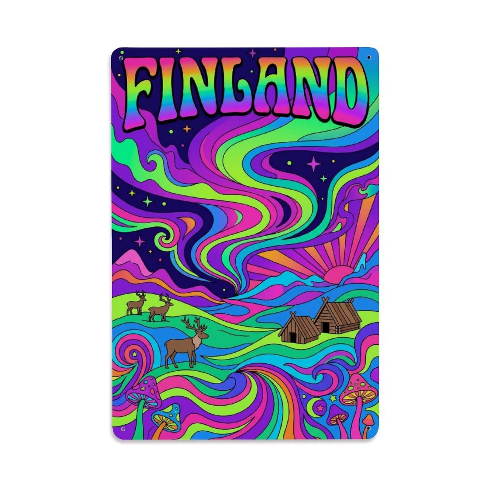 Olhnbad Style Finland Psychedelic Aurora Travel Color Flow Metal Tin Sign
