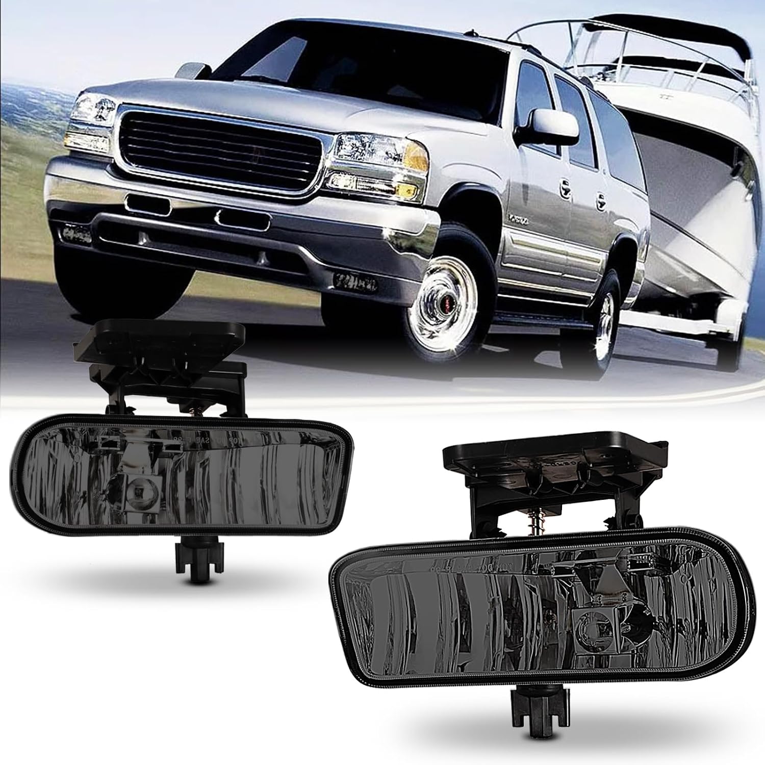 Fog Lights for GMC Sierra 1500 2500 1999-2002/ Sierra 1500 HD 2500 HD 3500 2001 2002/ Yukon Yukon XL 2000-2006 with Bulbs 899 12V 37.5W Driving Fog Lamps Replacement -1 Pair (Smoke Lens)